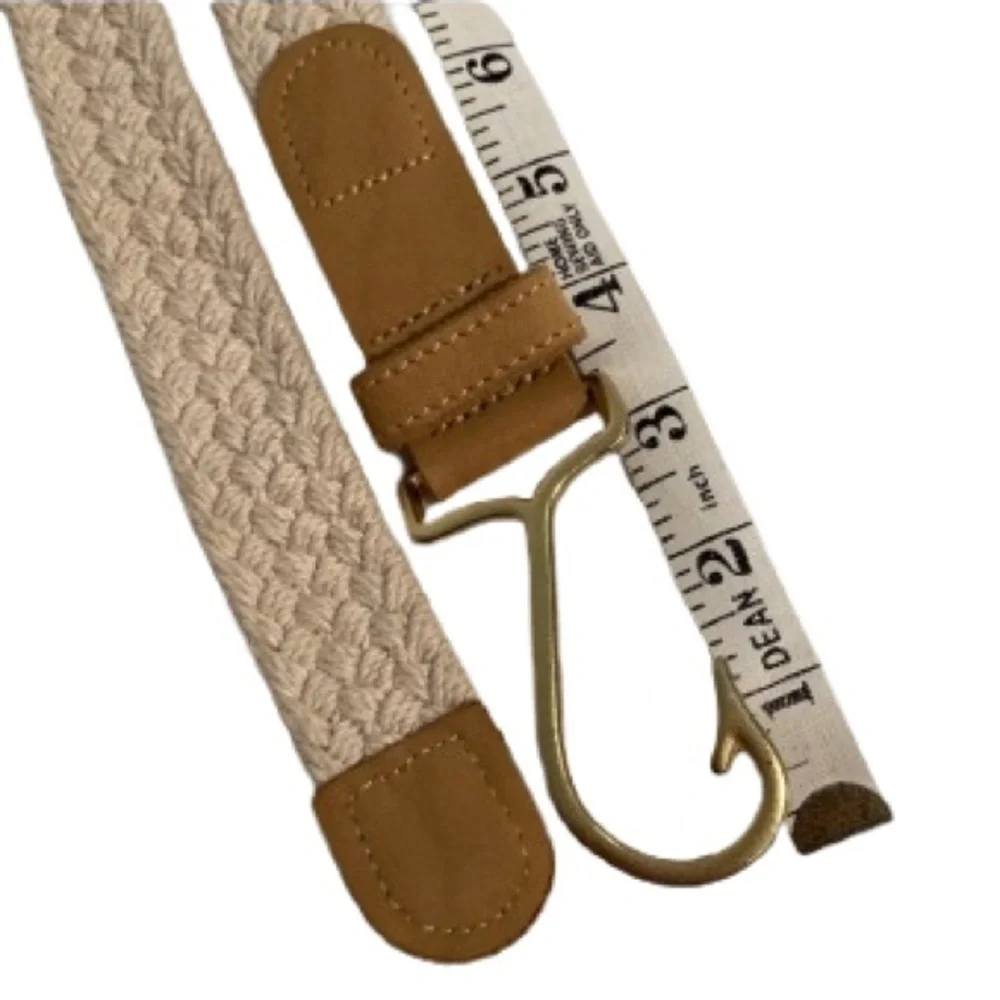 Braided Natural Rope Belt with Brass Hook Buckle - Size Large